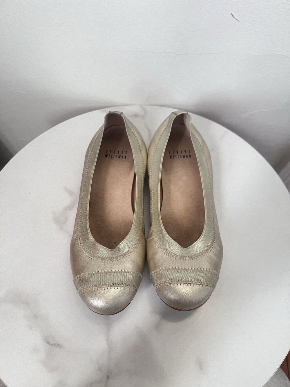Stuart Weitzman Vintage Gold Metallic Ballet Flats Leather Round Toe Size 6